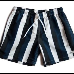 Bather Blue and Black Striped Swim Trunks